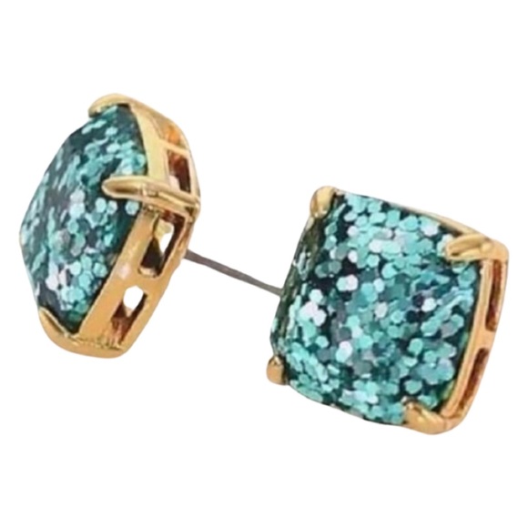 KATE SPADE • Teal Green Squared Away Glitter & Glee Earrings - Picture 3 of 5